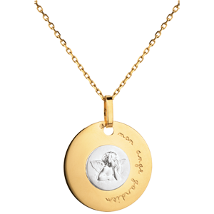 Medaglia Angelo di Raffaello - moderna - incisa 18mm - Oro bianco e Oro giallo - 18 carati