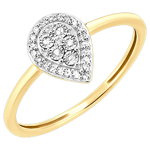 Inel Origini - Strălucirea unei Pere - aur alb și aur galben de 9 carate și diamante