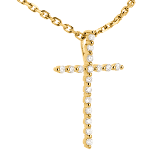 Pandantiv cruciuliţă din aur galben de 18K pavat - 17 diamante