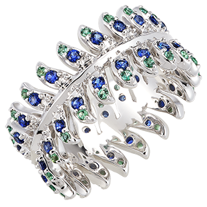 Bague Panache - Révérence - or blanc 9 carats avec saphirs et émeraudes synthétiques