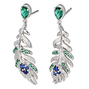 Boucles d'oreilles Panache - Infante - or blanc 9 carats avec saphirs et émeraudes synthétiques 