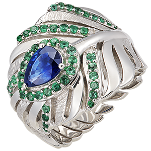 Bague Panache - Impériale - or blanc 9 carats avec saphirs et émeraudes synthétiques