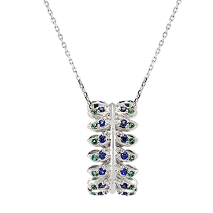 Collier Panache - Révérence - or blanc 9 carats avec saphirs et émeraudes synthétiques