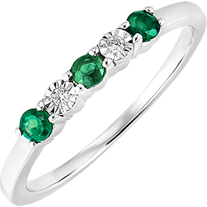 Trouwring Paradijsvogel - smaragd en diamanten - 9 karaat witgoud 