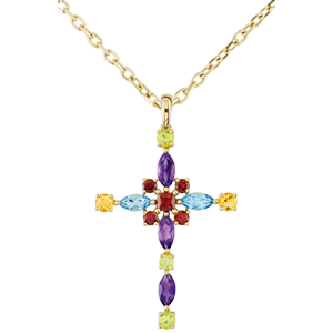 Hanger Byzantine Kruis multicolor - 9 karaat geelgoud