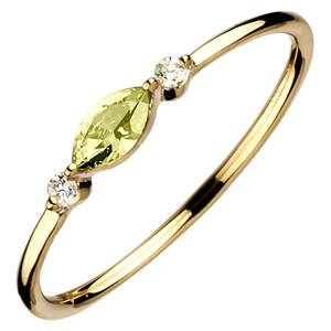 Ring Oriëntale Uitstraling - klein model - peridot en Diamanten - 9 karaat geelgoud