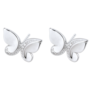 Pendientes Paseo Soñado - dormilonas Mariposa Cascada - oro blanco 9 quilates y diamantes