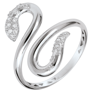 Anello Passegiata Immaginaria - Serpente Amore - Oro bianco e Diamante - 9 carati