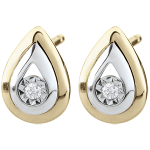 Pendientes Lágrimas de Antílope - pendientes cortos oro amarillo 9 quilates y oro blanco