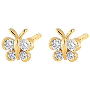 Stud Earrings - My sweet Butterfly - yellow gold 9 carats and diamonds