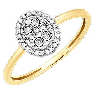 Pierścionek Pochodzenie - Eclat Ovale - 9 karatowe białe i żółte złoto oraz diamenty