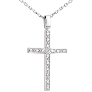 Zawieszka Krzyż z białego złota 18-karatowego wysadzana diamentem - 0,15 karata