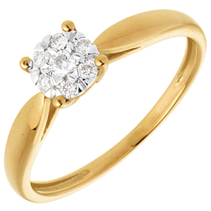 Pierścionek w kształcie trzciny z żółtego złota 18-karatowego z kulą wysadzaną diamentami - 7 diamentów
