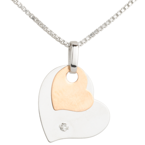 Pendentif Coeurs Modernes - or blanc et or rose 18 carats