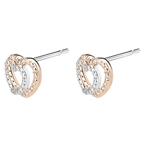 Boucles d'Oreilles Puces Précieux Secret - Cœur Complices - or blanc et or rose 18 carats et diamants 