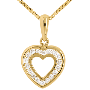 Pendentif coeur en abyme - 18 diamants - 0.18 carat - or jaune 9 carats