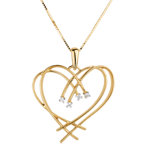 Pendentif Coeur étincelles - 4 diamants - or jaune 18 carats