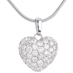 Pendentif coeur pavé or blanc 18 carats et belière (GM - 1.04 carat - 50 diamants