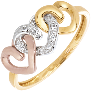 White Gold and Diamond Three Heart Ring
