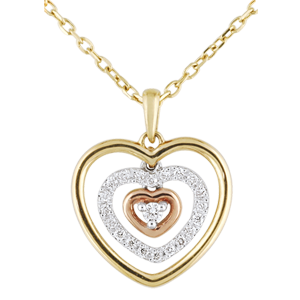 Collar Corazón Orma - 3 oros - oro balanco, amarillo, rosa y diamante 