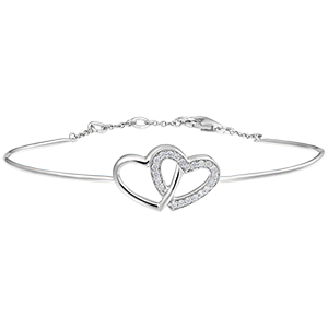 Brazalete Junco Precioso Secreto - Corazones Enamorados - oro blanco de 18 quilates y diamantes 