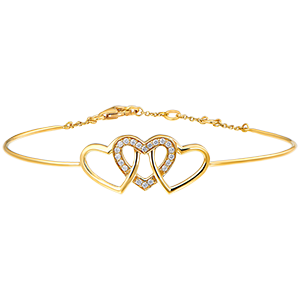 Precious Secret Bangle Bracelet - Interlaced Hearts - yellow gold 9 carats and diamonds