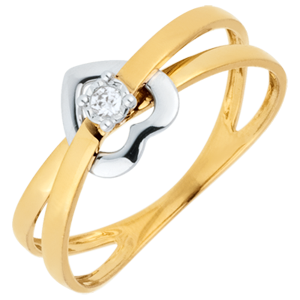 Anello Cuore Volteggio - Oro bianco e Oro giallo - 18 carati - Diamante