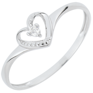 Anello Solitario Cuore d'Amore - Oro bianco - 18 carati - 1 Diamante 