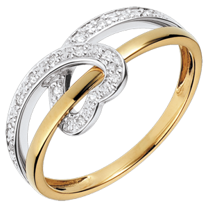 Anello Nastro Cuore - Oro bianco e Oro giallo - 18 carati 16 Diamanti