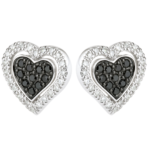 Orecchini Gran cuore - Oro bianco - 9 carati - 44 Diamanti - 0.26 carati