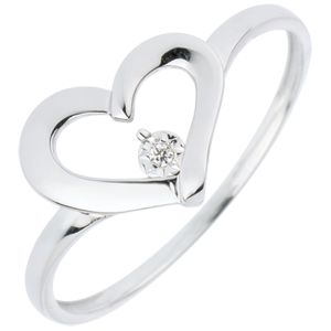 Anello Cuore Prezioso - Oro bianco - 18 carati - 1 Diamante