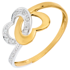 Anello Cuori legati - Oro bianco e Oro giallo - 9 carati - 9 Diamanti 