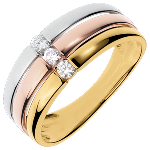 Anillo Triología Trinidad - 3 oros - oro blanco, amarillo y rosa 18 quilates - 3 diamantes