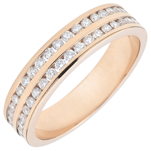 Fede oro rosa semi pavée - incastonato rotaia 2 file - 0.38 carati - 32 diamanti - 18 carati