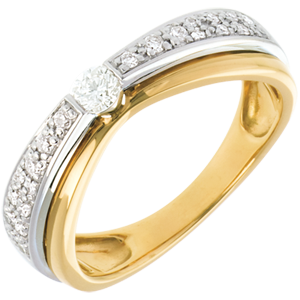 Solitario Maharajah pavé - Oro giallo e Oro bianco - 18 carati - 23 diamanti - 0.25 carati