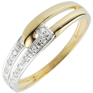 Anello Unione d'armonia bicolore - Oro bianco e Oro giallo - 9 carati - 13 Diamanti