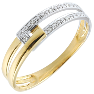 Anello Unione Tandem bicolore - Oro giallo e Oro bianco - 18 carati - 6 Diamanti