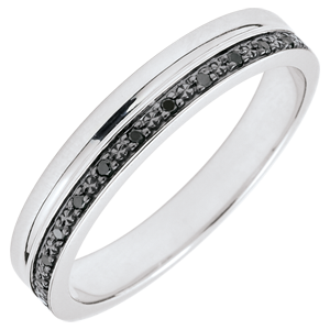 Elegance Wedding ring - White gold and black diamonds - 9 carats