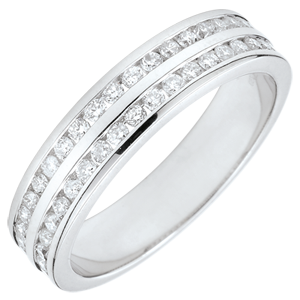 Weddingring white gold semi paved - rail setting 2 rows - 0.38 carat - 42 diamonds - 18 carat