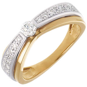 Maharajah Side Stone Ring yellow and white gold - 0.38 carat - 27diamonds