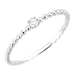 Inel Prospețime - Solitaire Bule Rotunde - aur alb de 9 carate și diamante