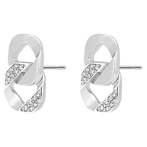 Boucles d'oreilles Regard d'Orient puces - Lia - or blanc 9 carats et diamants