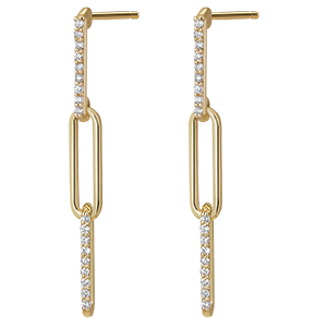 Boucles d'oreilles Regard d'Orient pendants - Pia - 3 maillons - or jaune 18 carats et diamants