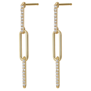 Regard d'Orient Drop Earrings - Pia - 3 Links - 9 carat yellow gold and diamonds.