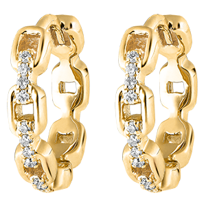 Orient Gaze Hoop Earrings - Cuban Link - yellow gold 18 carats and diamonds