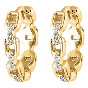 Orient Gaze Hoop Earrings - Cuban Link - yellow gold 9 carats and diamonds