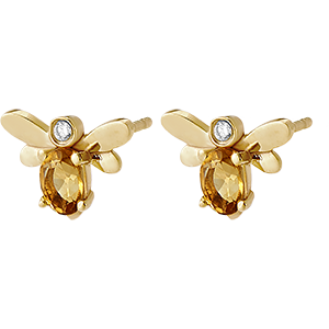 Pendientes Abeja Pop - oro amarillo de 9 quilates, diamante y citrino