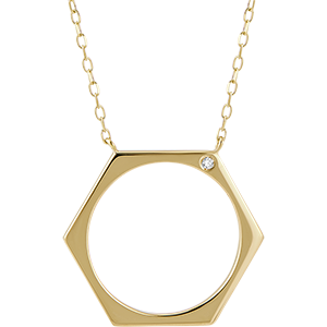 Halskette Hexagon - Gelbgold, 9 Karat, mit Diamant