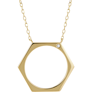Collier Hexagone - or jaune 18 carats et diamant