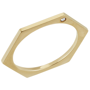 Ring Hexagon - 9-karaats geelgoud en diamant